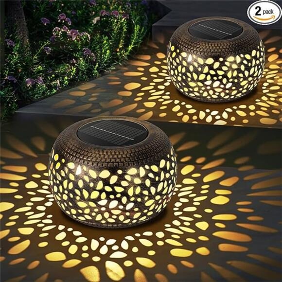 Outdoor solar lanterns waterproof metal garden lights tabletop porch yard decor - Picture 7 of 7